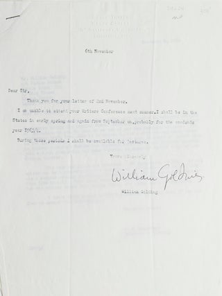Item #24624 Typed letter, signed &ldquo;William Golding&rdquo;. William Golding
