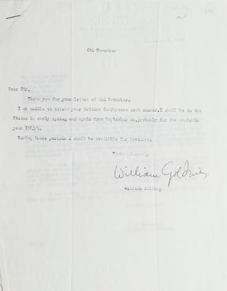 Item #24624 Typed letter, signed “William Golding”. William Golding