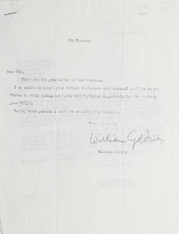 Typed letter, signed “William Golding” (2/2)