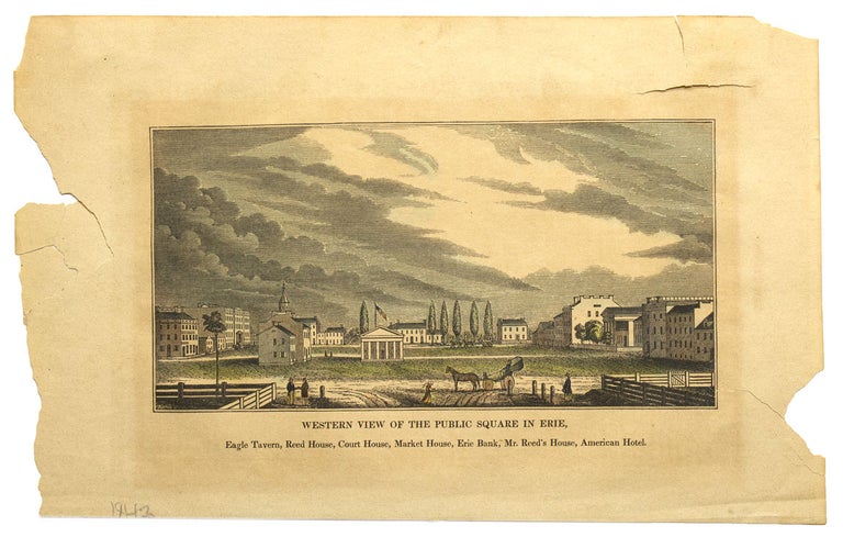 A wood engraving of the “Public Square in Chambersburg, As een on entering from the north. Washington Hote, German Reformed Church, Bank, Culbertson's Hotel”