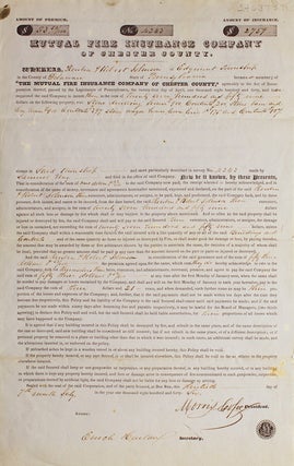 Item #24637 Printed policy for the Mutual Fire Insurance Company of Chester County, accomplished...