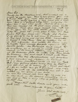 Item #246515 Autograph letter signed ("Carl) to Western artist Ed Borein, discussing the...
