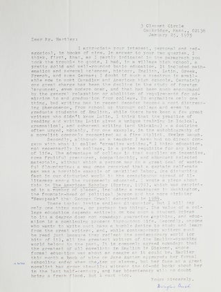 Item #24662 Two typed letters, signed “Douglas Bush”. Douglas Bush