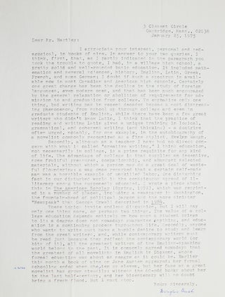 Item #24662 Two typed letters, signed “Douglas Bush”. Douglas Bush
