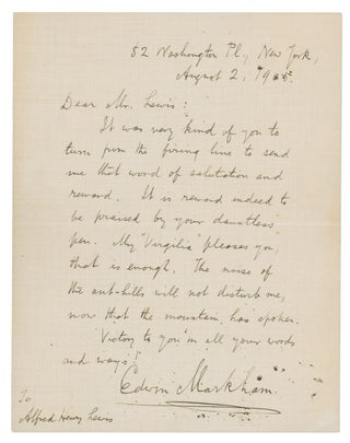 Item #247148 Autograph Letter, Signed (“Edwin Markham”, with a flourish and spatter), to...
