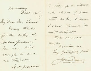 Item #247149 Autograph Letter, Signed, to author and journalist Alfred Henry Lewis, acknowledging...