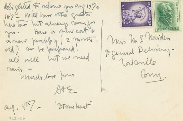 Item #247360 Autograph Note, signed (“DDE”), to Mrs. Mary S. Naiden, on picture postcard of Pavillon von Wied. Dwight D. Eisenhower.