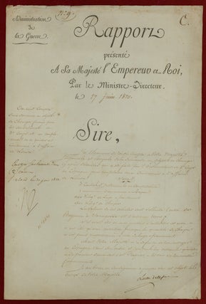 Autograph endorsement signed (“Np”) on a Document from the Ministry of War, reporting. Napoléon.