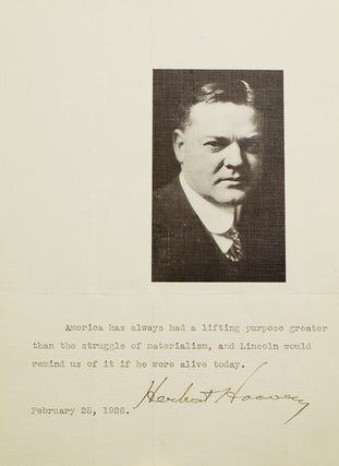 Item #248321 Typed Sentiment, signed (“Herbert Hoover”). Herbert Hoover