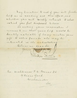 Item #248323 Holograph Letter (in secretarial hand), signed (“William Booth”) by Booth, to...