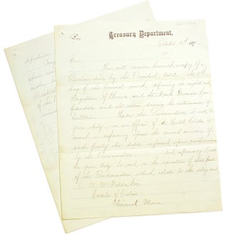 Item #248508 Letter, signed (“George S. Boutwell”) as Secretary of the Treasury, to P.M....