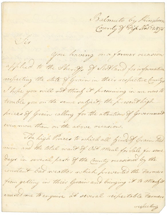 Item #248555 Autograph Letter, signed (“Claud I. Boswell, Sheriff of Fife”), to First Viscount Melville Hanry Dundas. Claude Irvine Boswell, Lord Bamuto.