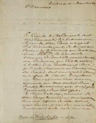 Item #248889 Manuscript letter signed ("le Bn. De Knyphausen"), to an unidentified recipient....