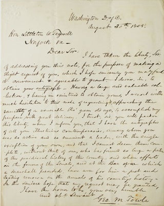 Item #249228 Autograph letter signed ("Geo. M. Towle") to Hon. Littleton W. Tazewell ("Dear...