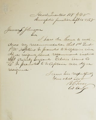 Item #249319 Letter Signed. To James J. Johnson. Withdrawing the recommendation of promotion of...