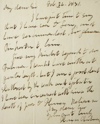 Item #249637 A.L.S. To Patrick Falconer, Gasgow. The Rev Dr. Thomas Chalmers