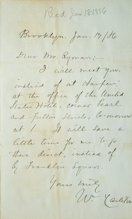 Item #249642 Autograph Letter, Signed. To Mrs. Ryman. asking her to meet him at United States...