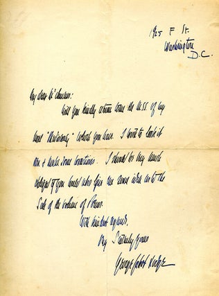 Item #249667 Autograph letter signed ("George Cabot Lodge") concerning the return of a manuscript...