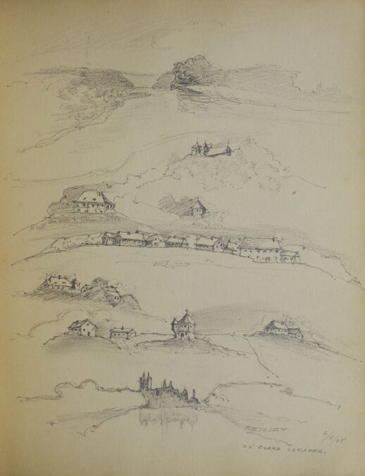 Album of 37 pencil drawings of German scenes with captions in English, early ones of Charlottenburg