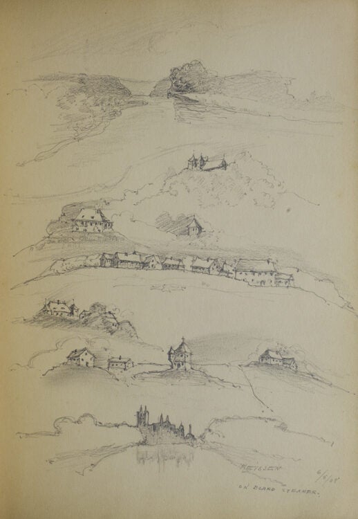 Album of 37 pencil drawings of German scenes with captions in English, early ones of Charlottenburg
