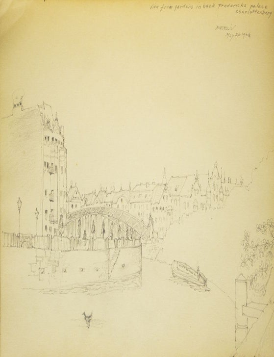 Album of 37 pencil drawings of German scenes with captions in English, early ones of Charlottenburg