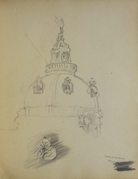 Album of 37 pencil drawings of German scenes with captions in English, early ones of Charlottenburg