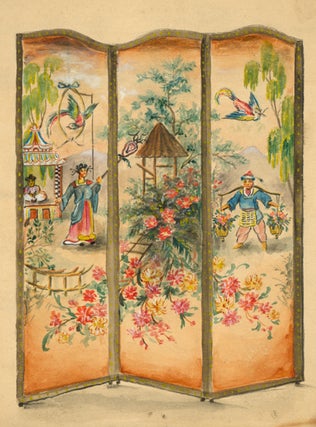 Item #249781 Watercolor drawings of leather screens made for George D. Thompson & Co. of 464...