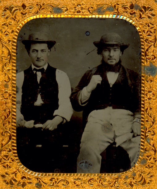 Occupational ambrotype of two house painters, with brushes in hand