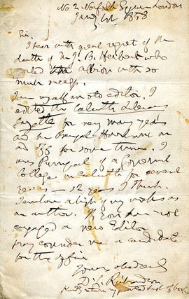 Item #250300 Autograph Letter, signed. "I hear with great regret of the death of J.B. Herbert who...