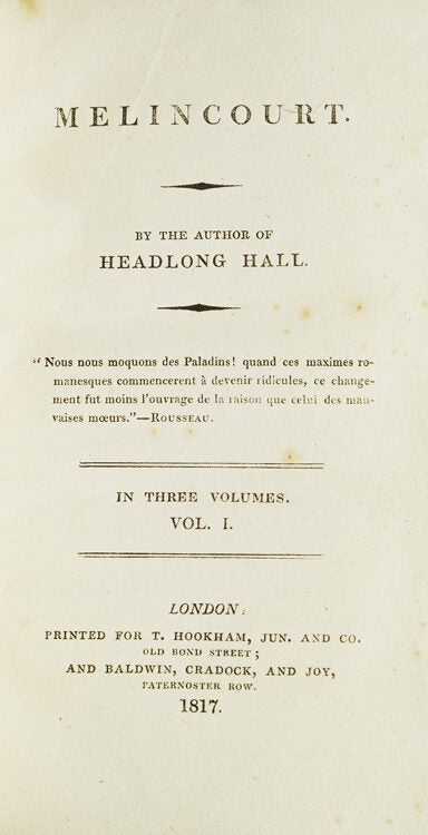 Melincourt. By the author of Headlong Hall … In Three Volumes (2/2)