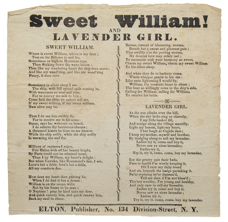 Item #250807 Broadside: Sweet William! and Lavender Girl