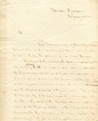 Item #251154 Signed Letter. Receiving Warrant No. 45, and about Mobile Bank. Levi Woodbury