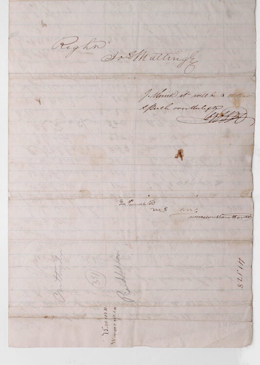 Autograph Manuscript Subscription for copies of a speech made by Rep. George H. Pendleton Before the House on January 19, 1862, Signed by 56 Members of the US House of Representatives