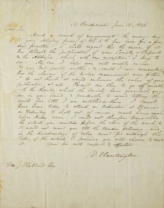 Item #251190 Autograph letter signed ("D. Huntington") to William J. Hubbard, Esq. ("Sir"). Rev....