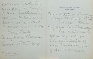 Item #251279 Autograph Letter, Signed. To Whitelaw Saunders. Sending signature of her husband but...
