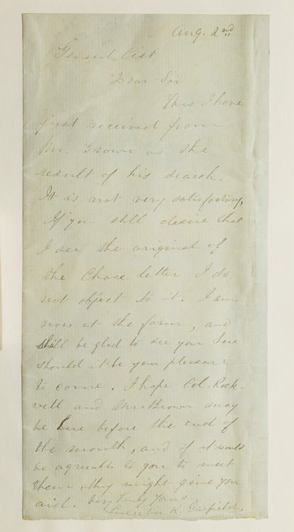 Item #251281 Autograph Letter, Signed. To Brig-General Henry Martyn Cist (1839-1902). Lucretia Garfield.