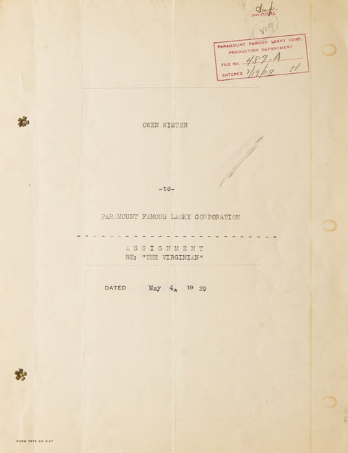 Document, signed ("Owen Wister"), being an agreement between Paramount and Wister (2/2)