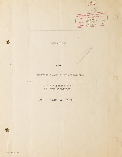 Document, signed ("Owen Wister"), being an agreement between Paramount and Wister (2/2)