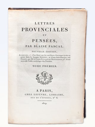Item #25219 Lettres Provinciales et Pensées. Blaise Pascal