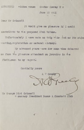 Item #252576 T.L.S. To George Bird Grinnell, Honorary President of The Boone & Crockett Club....