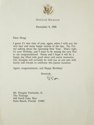 Item #253843 Typed Letter Signed ("Ron"), to Douglas Fairbanks, Jr., congratulating him on his...
