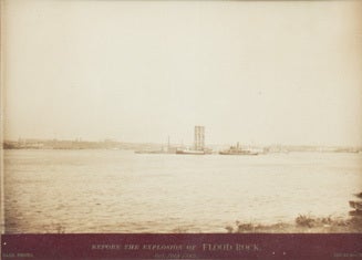 Three vintage photographs documenting the detonation of Flood Rock