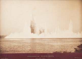 Three vintage photographs documenting the detonation of Flood Rock in the East River, October 10, 1885