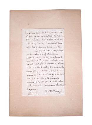 Item #255269 Autograph manuscript signed, on war at sea versus over land. Richard Henry Dana, Jr