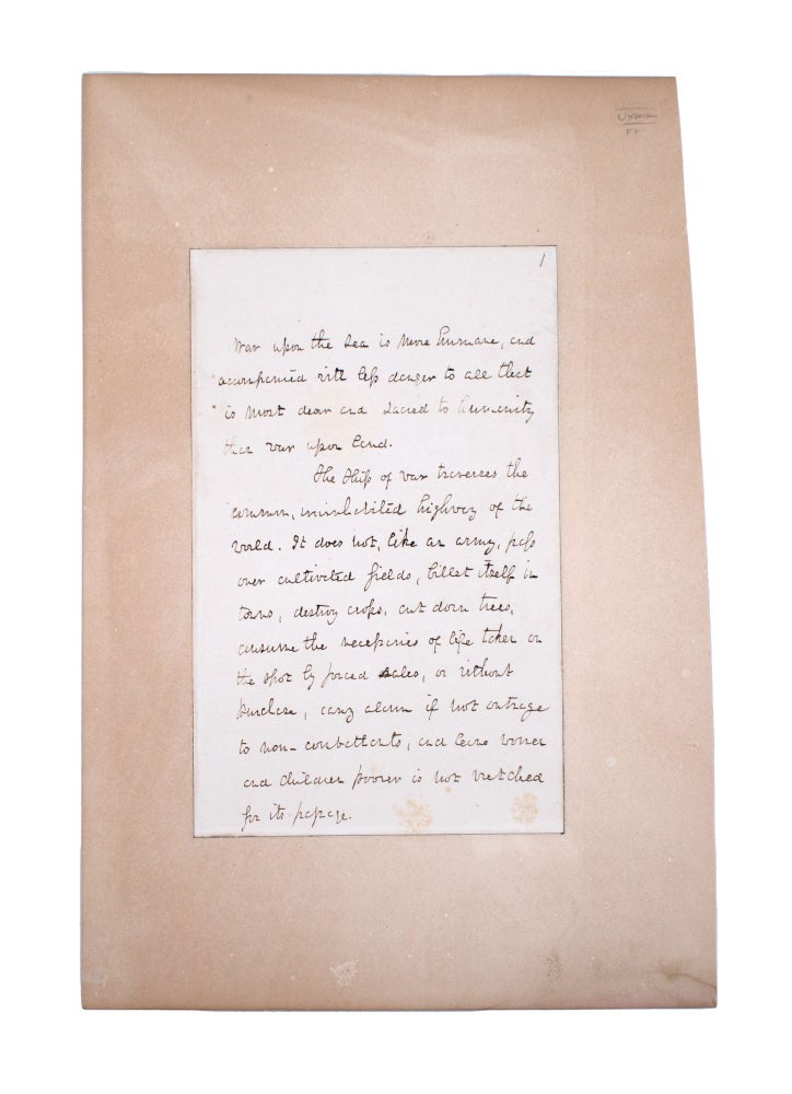 Autograph manuscript signed, on war at sea versus over land