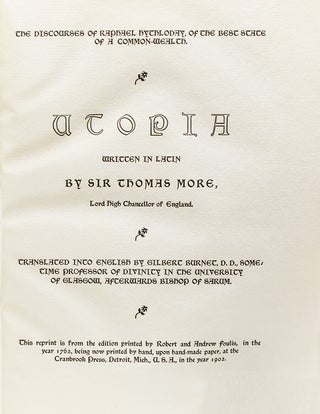 Item #255718 The Discourses of Raphael Hythoday of the Best State of the Common-Wealth. Utopia...