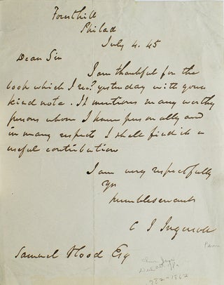 Item #256290 ALS. To Samuel Hood thanking him for abook. Charles Jared Ingersoll
