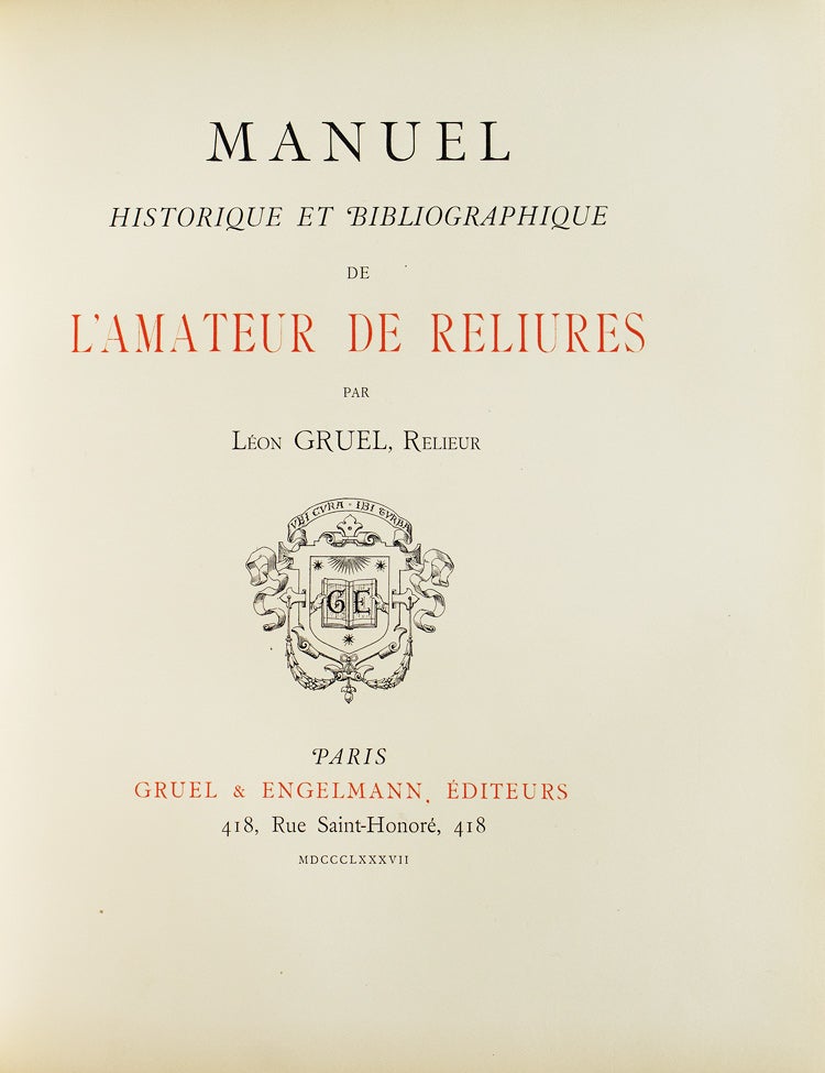 Manuel Historique et Bibliographique de L'Amateur de Reliures