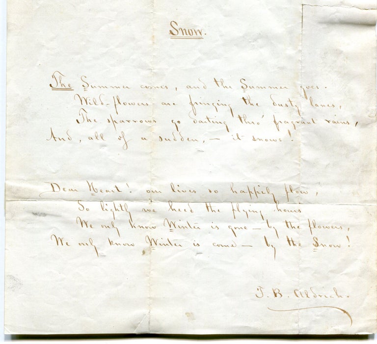 Manuscript poem "Snow", Signed. Eight lines