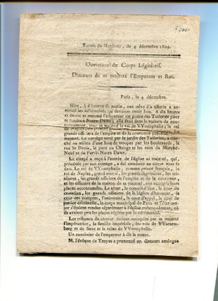 Item #256668 Extrait du Moniteur, diu 4 décembre 1809. Ouverture du Corps Législatif. Discours...